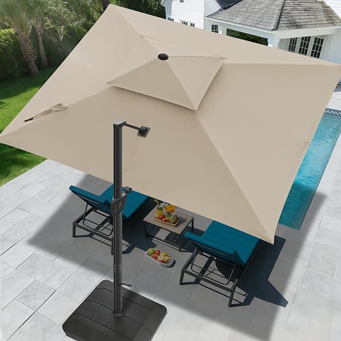 FLAME&SHADE 10x10 FT Cantilever Patio Umbrella - Aluminum Offset Umbrella with Tilt & 360-Degree Rotation, 3 Years Fade Resistance Fabric Large Patio Umbrella Outdoor for Deck Pool Garden - Taupe