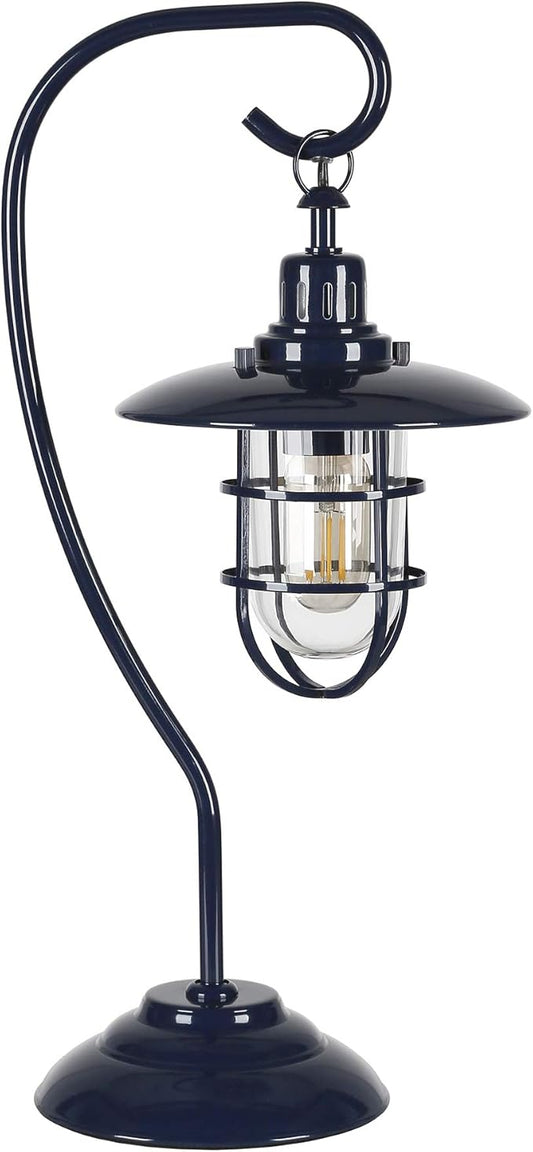 Henn&Hart 22" Nautical 1-Light Table Lamp with Clear Metal and Glass Globe Shade for Living Room, Bedroom, or Office, Dark Blue