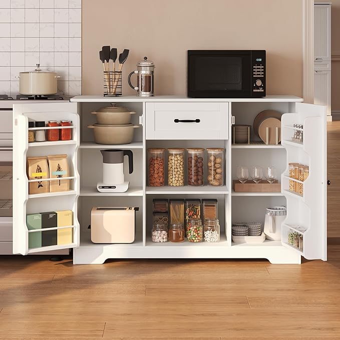 Gizoon Kitchen Sideboard Buffet Cabinet with Storage Coffee Bar Cabinet with Drawer, Kitchen Pantry Storage with Door and Shelves for Bathroom and Living Room, White