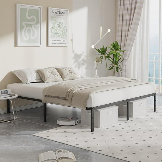 Sweetcrispy Queen Size 12 Inch Platform Bed Frame, Heavy Duty Metal Foundation Frame, Noise-Free Sturdy Steel Slats, Underbed Storage, No Box Spring Needed, Quick Setup