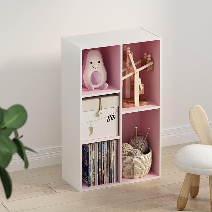 Furinno TOMI TV Stand, 5-Cube Entertainment Center with Open Shelf, Reversible TV Console, for Living Room, Bedroom, Home Office, Pink