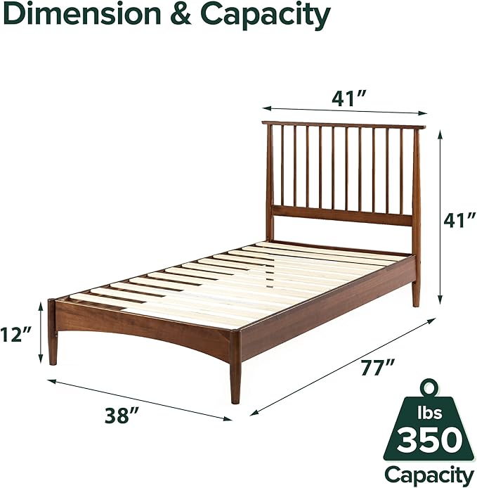 ZINUS Linda Mid Century Wood Platform Bed Frame, Solid Wood Foundation, Wood Slat Support, No Box Spring Needed, Easy Assembly, Twin