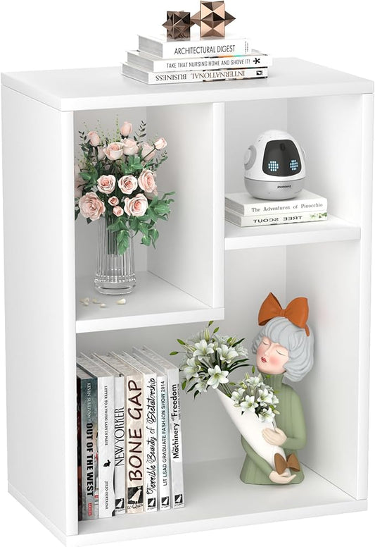 VECELO 3-Cube Small Bookshelf, Modern Bookcases with Shelves Height Up to 12.8 Inches, Suit for Common Size Textbook, Vertical or Horizontal, Cubby Storage Organizer,Pearl White