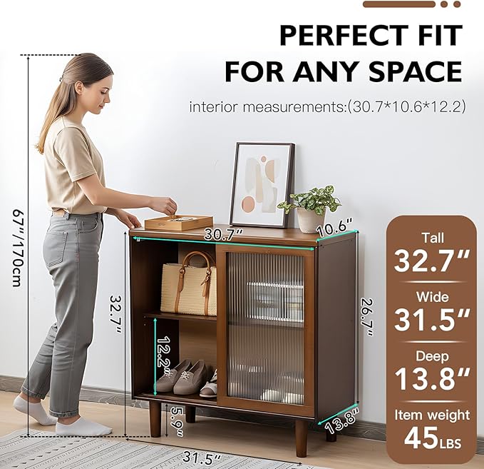 Tiita Bamboo Sideboard Buffet Cabinet, Rattan Kitchen Storage Cabinet, Boho Coffee Bar Tables for Kitchen Living Room Hallway Office, Walnut