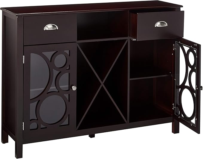 Kings Brand Jamestown Wood Buffet Server Storage Sideboard Wine Cabinet, Cherry