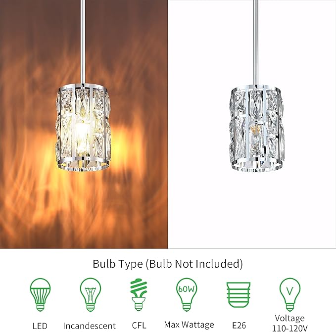 MEXO Modern Crystal Pendant Light Fixture 3-Pack Chrome Finish Hanging Lighting Crystal Chandelier for Kitchen Island