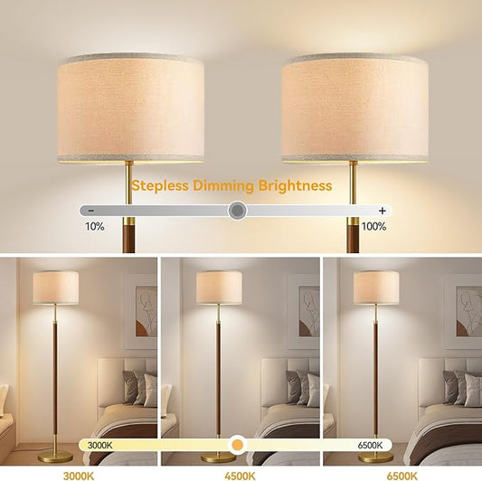 Wood Floor Lamps for Living Room Farmhouse Floor Lamp with Remote Control,Dimmable Vintage Floor Lamp Mid Century Modern Standing Lamp with 3 Color Temperature Tall Floor Lamps For Bedroom Corner