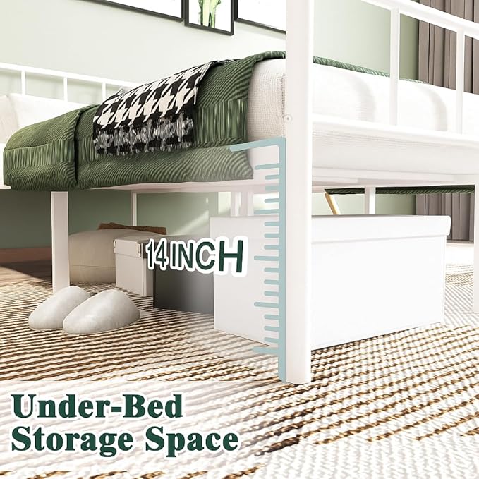 14 Inch Twin Size Bed Frames with Headboard/Footboard, Under Bed Storage, Strong Metal Slats Support, No Box Spring Needed, Noise Free, Easy Assembly, White