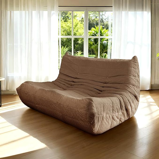 Fireside Loveseat Mid-Century Armless Sofa — Twin-Size Floor Lounger in Soft Premium Corduroy, Foam-Filled Accent Chair for Living Room or Bedroom (Brown, Two Seater)