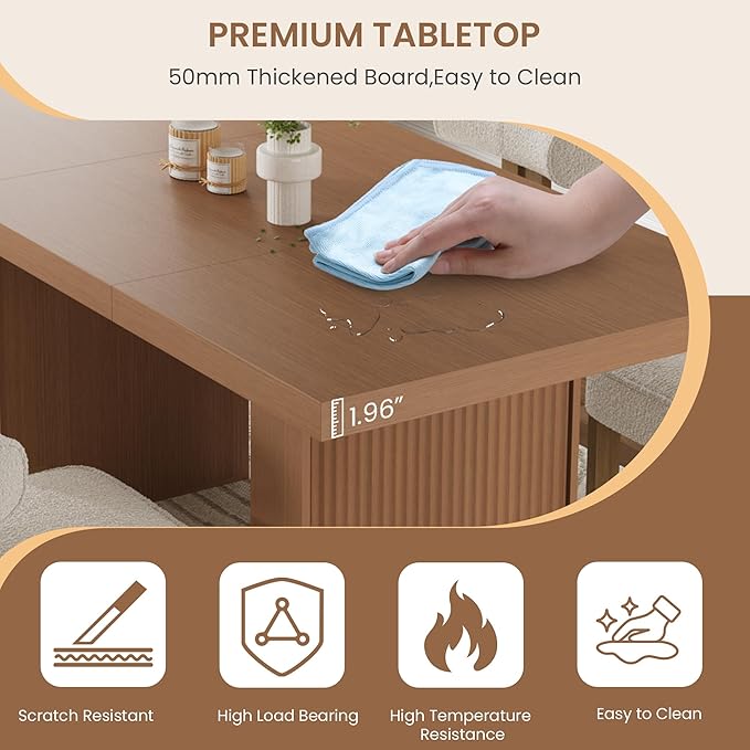 70.8" Dining Table for 6 8 10, Modern Dining Room Table with Storage, Wood Kitchen Table with Fluted Legs, Dinner Tables for Kitchen Dining Room,Nut-Brown