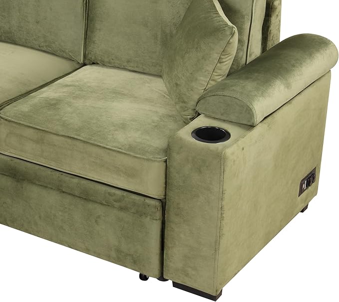 ERYE 84-Inch Left Facing Corner Sleeper Sectional Sofa with Pull Out Sleeper Couch Bed and Storage Ottoman,L-Shaped Corner Convertible Sofa Bed W/Cupholder & Padded Armrests | USB Charging Ports, 3-pin Plug Socket