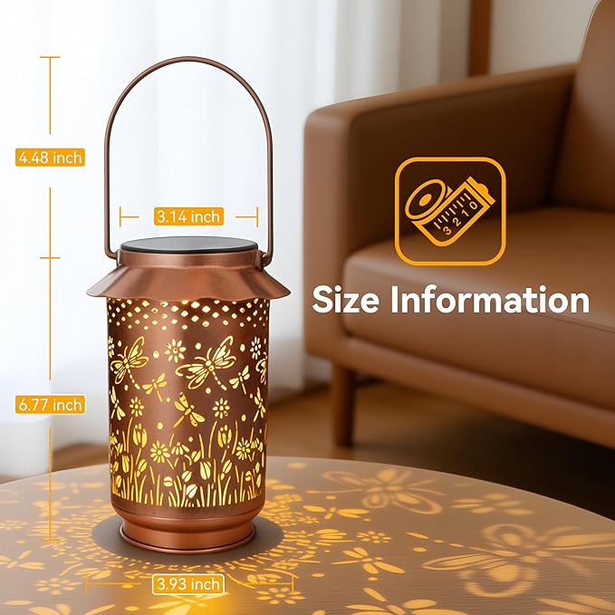 Ollny Solar Lanterns Outdoor Waterproof Dragonfly, for Mothers Day Birthday Thanksgiving Gifts for Mom Grandma Sister Women Her, Hanging Solar Metal Lights for Garden Backyard Patio Decor