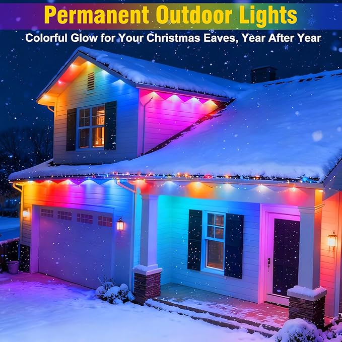50ft Permanent Outdoor Lights for House, House Roof Lighting RGB+IC Smart Outdoor Decor 50 Scene Modes with App/Remote Control, IP67 Waterproof Pool Party Decor Led Lights for Christmas Party
