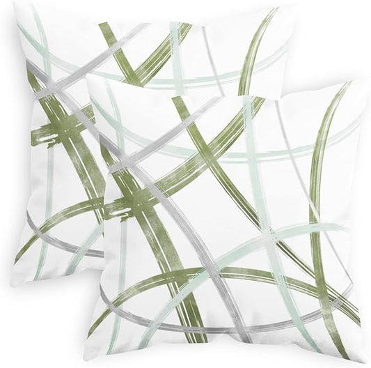 CaliTime Throw Pillow Cases Pack of 2 Cozy Fleece Arc-Shaped Abstract Geometric Lines Decorative Cushion Covers for Couch Bed Sofa Farmhouse Decoration 16 X 16 Inches Sage Green Grey