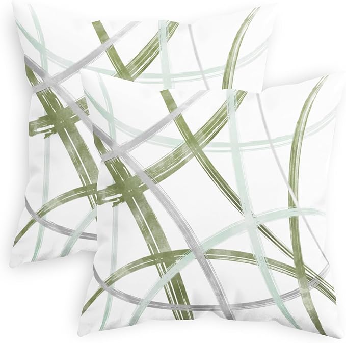 CaliTime Throw Pillow Cases Pack of 2 Cozy Fleece Arc-Shaped Abstract Geometric Lines Decorative Cushion Covers for Couch Bed Sofa Farmhouse Decoration 24 X 24 Inches Sage Green Grey
