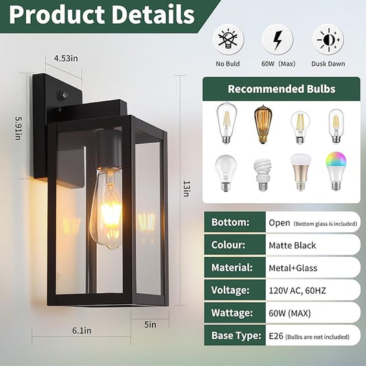Dawn to Dusk Outdoor Sensor Light Fixture Waterproof Porch Lights Anti-Rust Exterior Wall Lighting Outdoor Wall Lantern for Patio Front Door Garage House