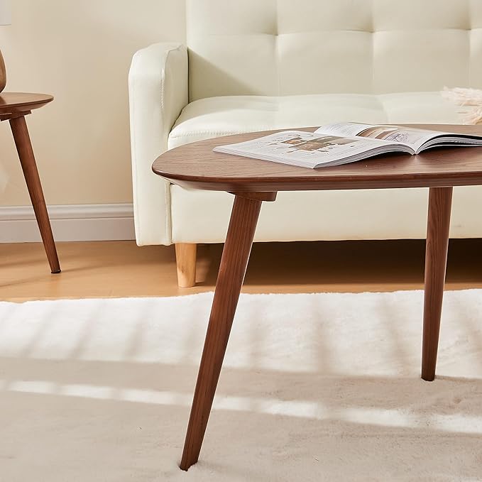 Solid Wood Table Desk, Coffee Table End Table Round for Kitchen Dining Room, Living Room, Bedroom and Restaurant, 4 Legs Removable-Walnut