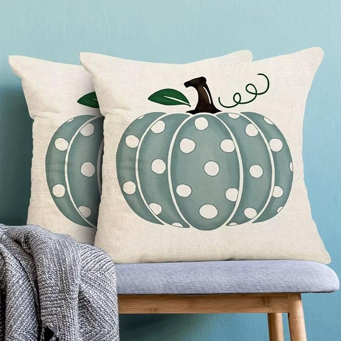 BETGINY Fall Pillow Covers 18X18 Inch Set of 2 Polka Dots Pumpkin Throw Pillow Covers Blue Fall Decor Cushion Cases Autumn Thanksgiving Decorative Outdoor Pillows for Sofa Couch Home
