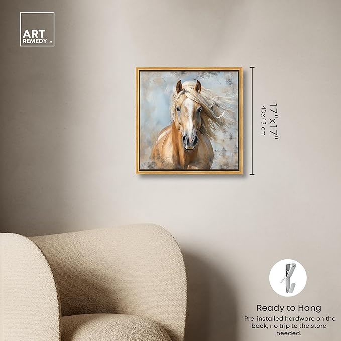 Art Remedy Rustic Rider Canvas Horse Wall Art, Gold Frame, 16" x 16"