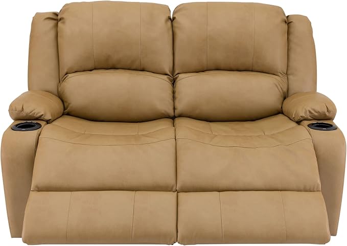 RecPro Charles 58" Powered Double RV Wall Hugger Recliner Sofa RV Loveseat with Upgraded 2023 Fabric (Toffee)