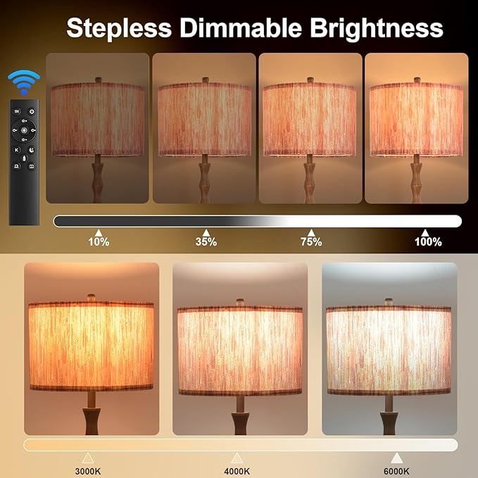 Wood Floor Lamps for Living Room Boho Farmhouse Floor Lamp with Remote Control,Dimmable LED Floor Lamp Mid Century Modern Standing Lamp with 3 Color Temperature Tall Floor Lamps For Bedroom Corner