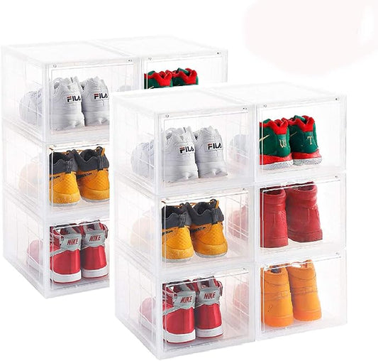 AOTENG STAR Clear Storage Box Womens Mens Shoe Display Box Plastic Foldable Stackable Shoe Container Clear Closet Shelf Organizer - 6 Pack