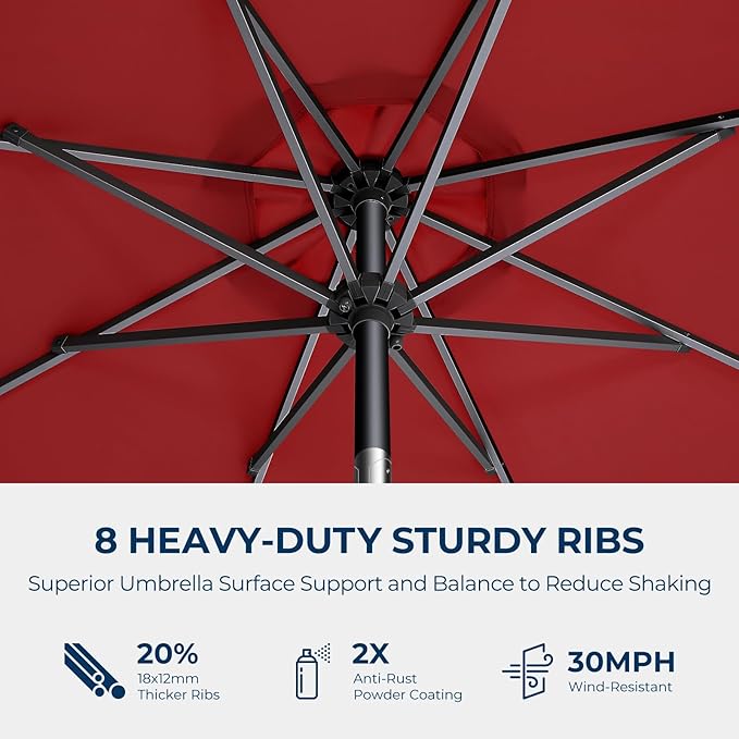 HOMSHADE Outdoor Patio Umbrella - Market Table Pool Deck Umbrella with Push Button Tilt, Crank, UPF50+ UV Protection and Sturdy Ribs, 3-Year Fade Resistance, 220GSM Solution-Dyed Fabric (No base)