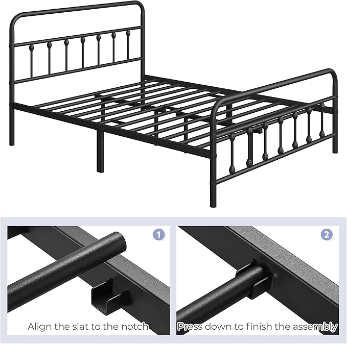 Yaheetech Classic Metal Platform Bed Frame Mattress Foundation with Victorian Style Iron-Art Headboard/Footboard/Under Bed Storage/No Box Spring Needed/Queen Size Black