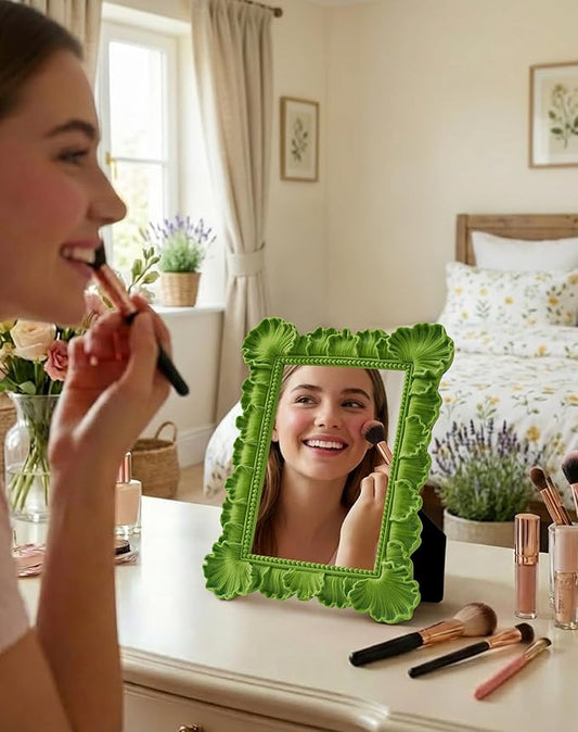 Gallery Wall Mirror for for Women Mom Best Friend Housewarming New Apartment Dorm Decor, 9.8x7.7 Framed Small Vanity Mirror for Dresser Nighstand Side Table Wall Decor (Lawn Green)