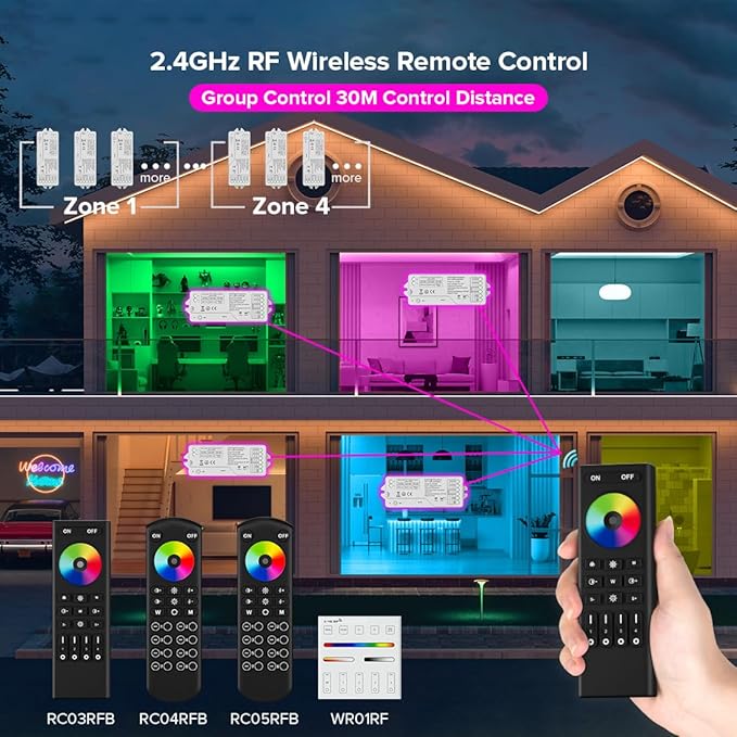 BTF-LIGHTING CH31RF 2.4GHz RF RGB Controller 20kHz High Frequency PWM Silent No Humming Flicker-Free Dimmer for RGB RGBW RGBCCT LED Strips with Tuya Gateway(GW01W) Alexa Smart Life App (No Remote)