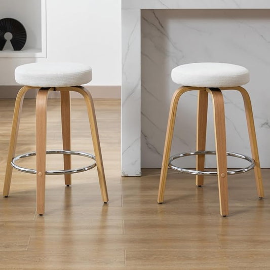 Swivel Bar Stools Set of 2 for Island Kitchen, Modern 26" Backless Counter Height Bar Stools, 360 Swivel Saddle Seat, White