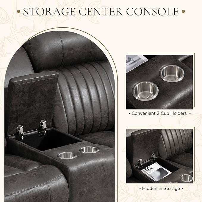 Power Loveseat Recliner Sofa with Zero Gravity, Adjustable Headrest, Power Reclining Loveseat with Console, Dual Ports, Electric Reclining Couch for Living Room (Charcoal, Loveseat)
