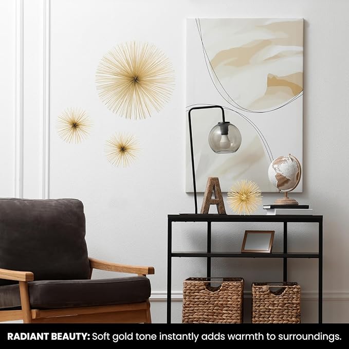 Torre & Tagus 7" Spike Gold Sphere Decor (Steel Metal Ball) - Starburst Table Decor For Decoration, Handmade Sputnik Geometric Decorative Objects, Mid-Century Modern Decor, Gold Home Accents for Shelf