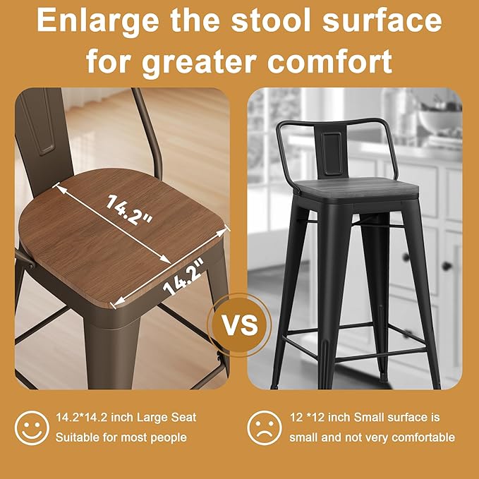 Andeworld Metal Bar Stools Set of 2, 30 inch Bar Height Barstools with Backs Farmhouse Modern High Back Bar Stools with Larger Seat Kitchen Dining Bar Chairs,Rusty