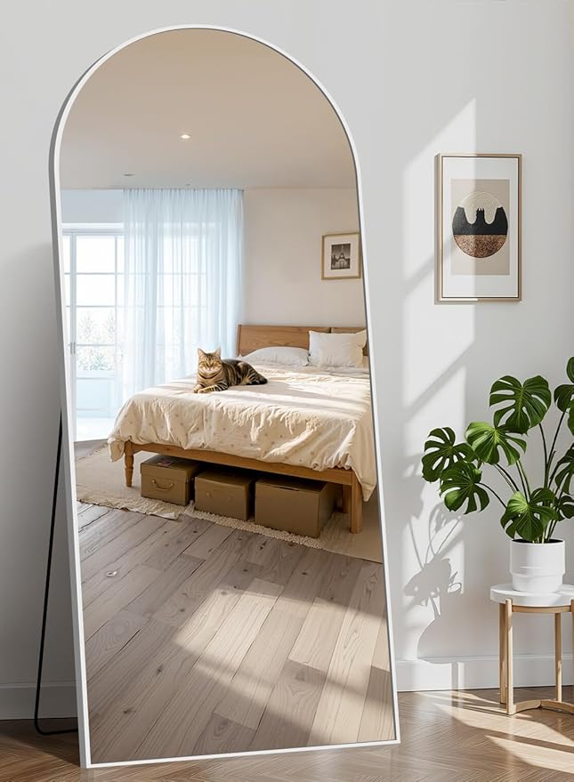 71"x30" Arched Full Length Mirror, Large Floor Mirror with Aluminum Alloy Frame Standing Hanging or Leaning Wall-Mounted Mirror, Vanity Mirror for Living Room and Bedroom,Silver