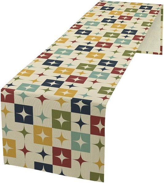 Mid Century Modern Table Runner Abstract Geometric Diamond Atomic Star Retro 1950S Dining Table Ruuner Home Kitchen Party Living Room Table Decoration 13x108in