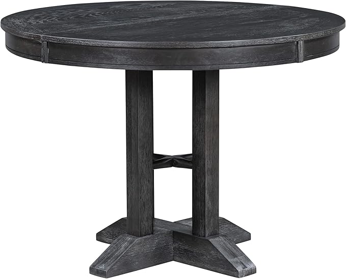 Ball & Cast Farmhouse Extendable Dining Table for 4-6, 42"-56" Extendable Kitchen-Table with a 14" Leaf, Round Ellipse Retro Wood Dining Room-Table w/Removable Leaves,Space Saving, Espresso