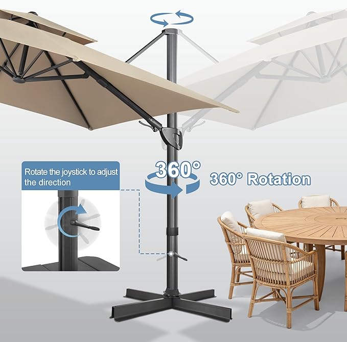 FLAME&SHADE 10x10 FT Cantilever Patio Umbrella - Aluminum Offset Umbrella with Tilt & 360-Degree Rotation, 3 Years Fade Resistance Fabric Large Patio Umbrella Outdoor for Deck Pool Garden - Taupe