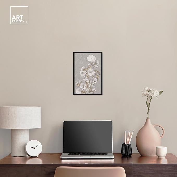 Art Remedy Floral in Classic Fashion Canvas Delicate Farmhouse Wall Art, Black Frame, 10" x 15"