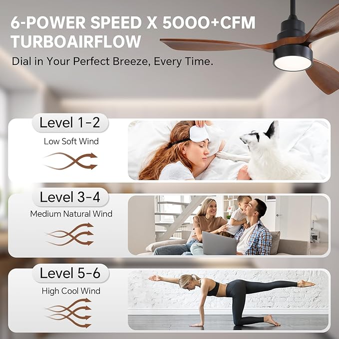 CACI Mall 48 inch Ceiling Fans with Lights, Smart Indoor/Outdoor Ceiling Fan, Remote Control, Compatible with Alexa/Google, Small 3 Blade Solid Wood Ceiling Fans for Bedroom Patio