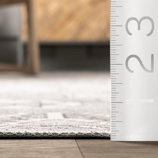 Nuloom SpinClean Bowie Rust/Ivory, 8' Round, Vintage Oriental, Soft and Cozy, High Traffic, Stain Resistant, Easy Clean, Durable Washable Area Rug for Bedroom, Living Room, Dining, Entryway
