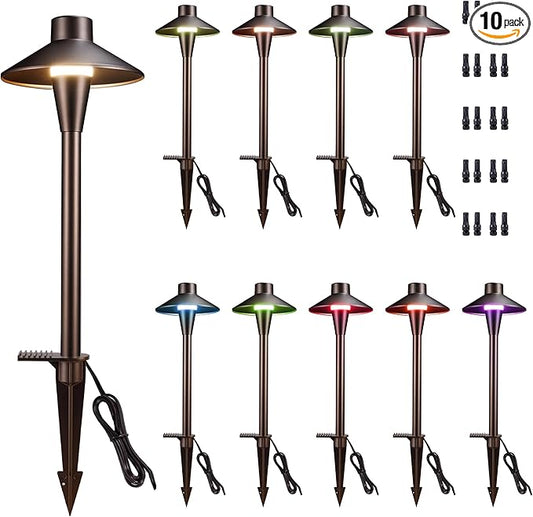 Smart RGBCW Landscape Pathway Lights, 12V Color Changing Pathlights Waterproof, App Voice Control with Alexa Sideway Light Low Voltage, LED Aluminum ORB for Outdoor Driveway Yard (10 Pack)