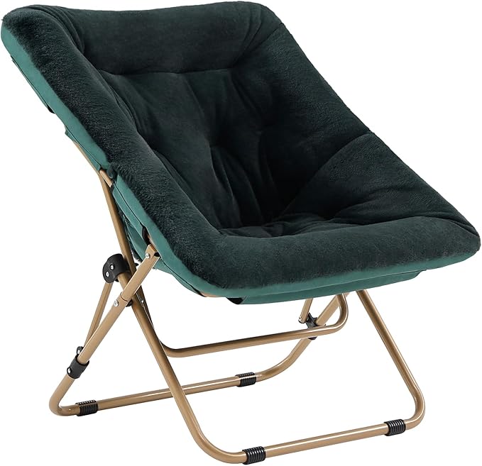 Tiita Comfy Folded Chair, Soft Faux Fur Oversized Folding Accent Chair, Lazy Chair for Teens Adults, Metal Frame Moon Chair for Bedroom, Living Room, Dorm Rooms