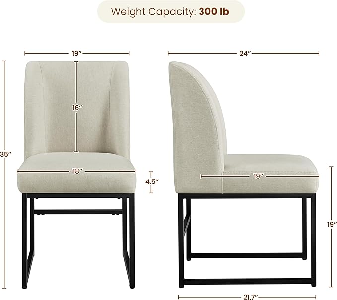 Yaheetech Upholstered Dining Chairs Set of 2 Modern Kitchen Chairs with Mid Back Padded Seat and Metal Legs for Dining Room, Living Room, Restaurant, Armless Design, Beige