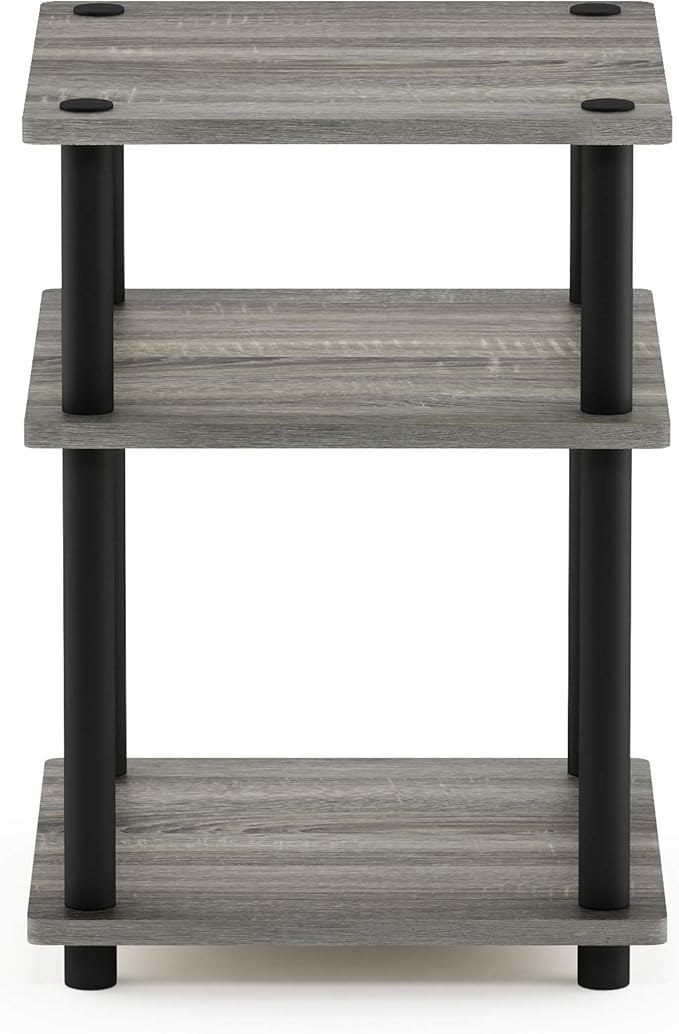 Furinno TURN-N-TUBE Side Table, 3-Tier Square Modern End Table, Open Shelves Nightstand, Night Stand, Bedside Table, Easy Assembly, for Living Room, Bedroom, French Oak