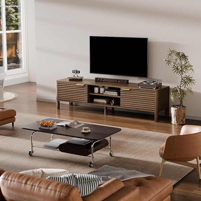 TV Stand for Living Room - up to 65 Inch TVs Mid Century Modern Entertainment Center with Storage and Adjustable Shelves, Media Console Table Walnut 59"