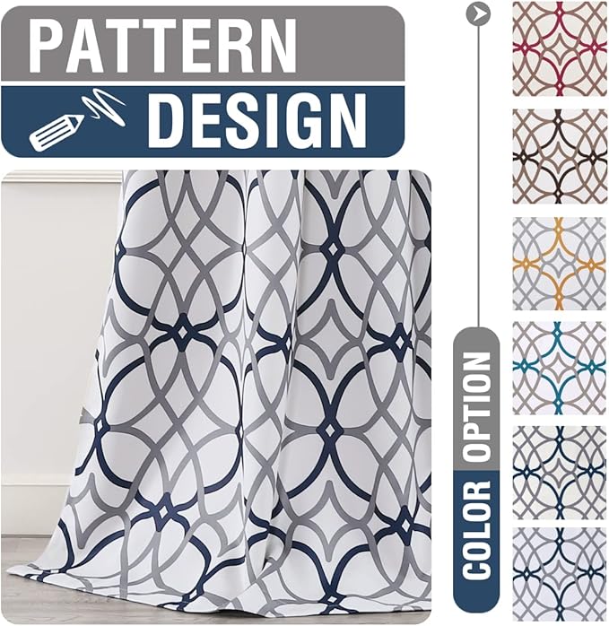 H.VERSAILTEX Blackout Curtains Printed Design for Bedroom 84 Inch Length 2 Panels Set Thermal Insulated Curtains Living Room Geometric Modern Grommet Window Drapes - Dark Denim and Grey