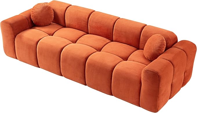 98.4-Inch Oversized Boneless Cloud Couches Deep Seat Foam Sofa Couch with 2 Round Toss Pillows, Luxury Corduroy Upholstered 3 Seat Tufted Loveseat, Cloud Sofa in a Box