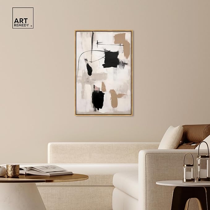 Art Remedy Strings in Abstraction Canvas Muted Abstract Wall Art, Gold Frame, 30" x 45"