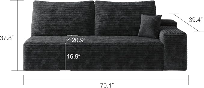 107" Boneless Couch with L Shaped Chaise, Plush Corduroy Sleeper Sectional Sofa, Deep Seat Comfy Couches for Living Room Bedroom, Compressed Foam Cloud Sofas, No Assembly, Left Facing Chaise, Black